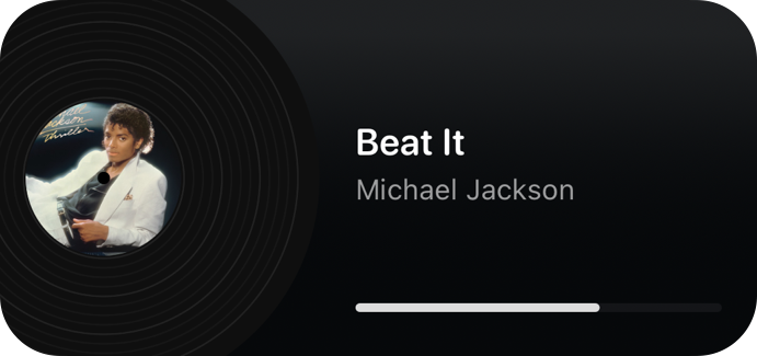 Medium Podium widget: a record with the Thriller cover beside the track Beat It by Michael Jackson and a progress bar.