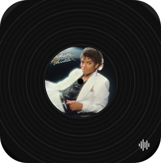 Small Podium widget: a record with the Thriller cover as its label and a waveform in the corner.
